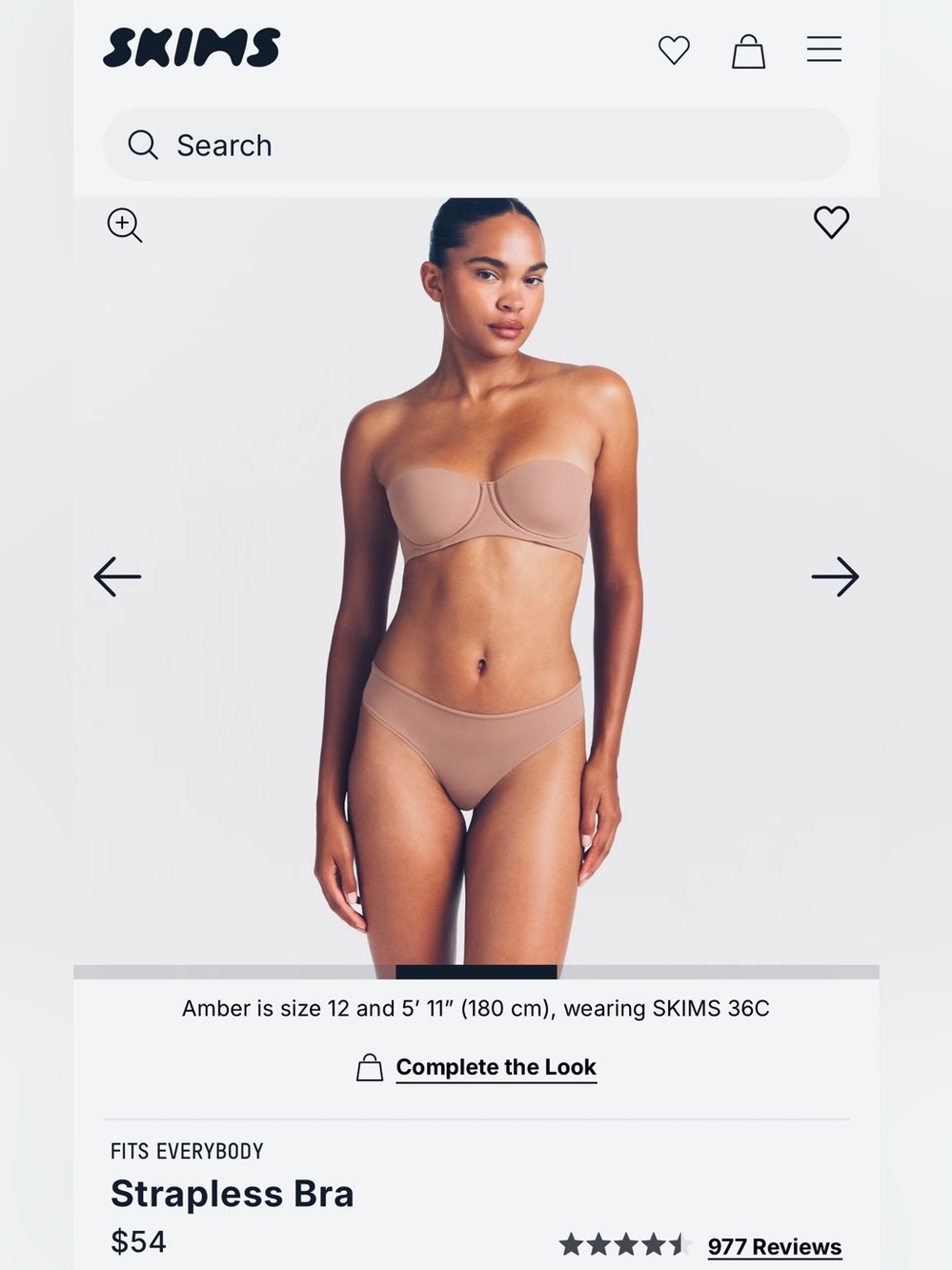NWT SKIMS Fits Everybody Strapless Bra in Bronze size 34C